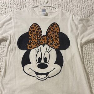Minnie Mouse Leopard Bow T-Shirt - Cream & Black